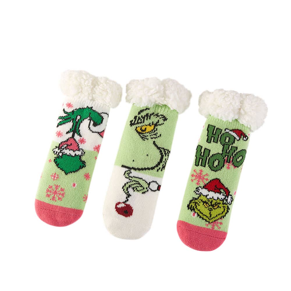 6Pairs - Kids Holiday Grinch Fuzzy Winter Socks Set