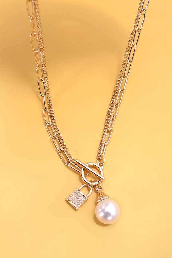 PEARL LOCK CHARM DOUBLE LAYER TOGGLE NECKLACE | 31N24104NECK