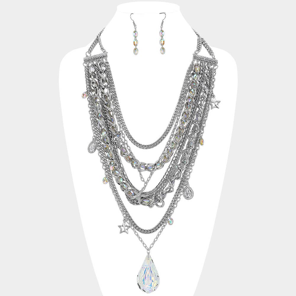 Teardrop Stone Pendant Charm Embellish Statement Necklace