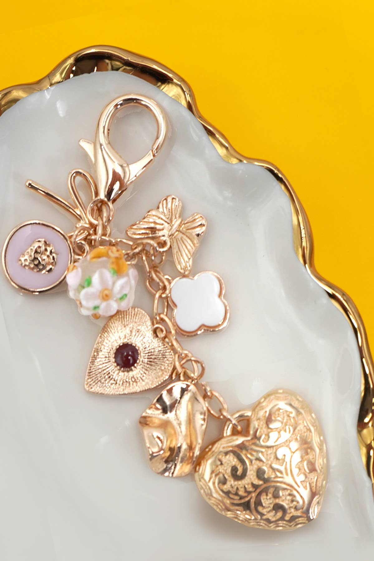 BAG KEY CHARM-HEART BOW BUTTERFLY CLOVER | 80K056: Gold