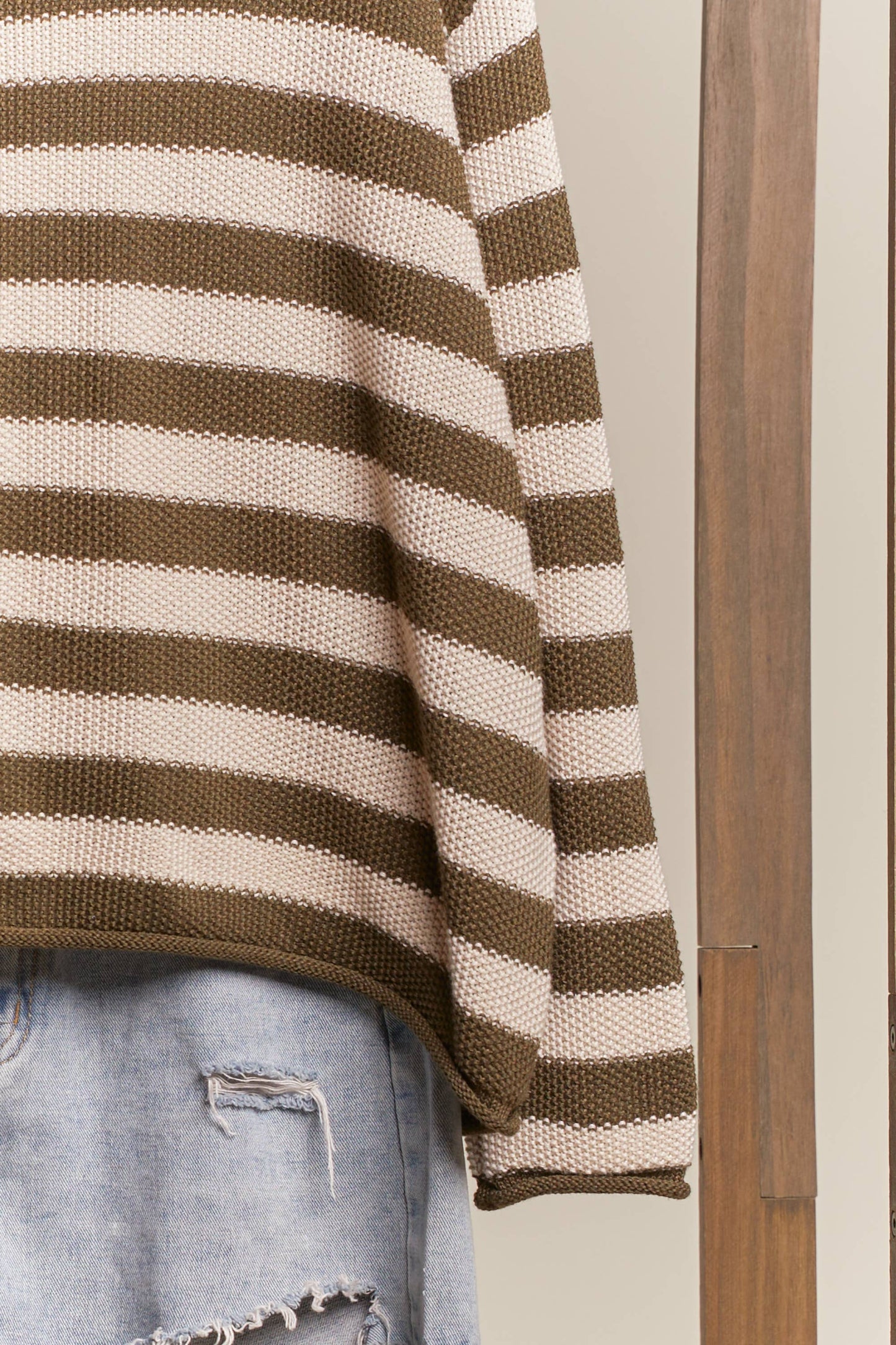 Casual Striped Sweater: Rust / S