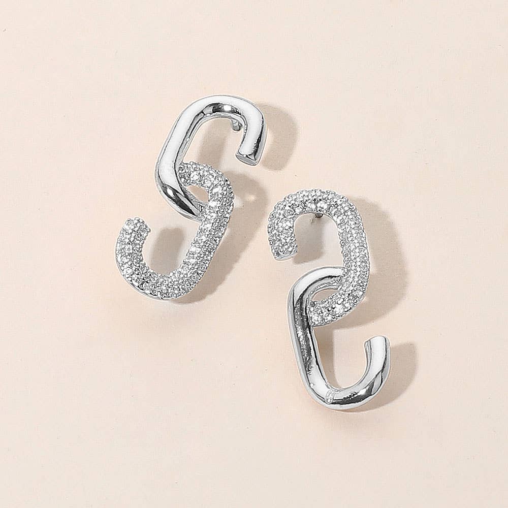 Linked Pave Statement Earrings: Rhodium