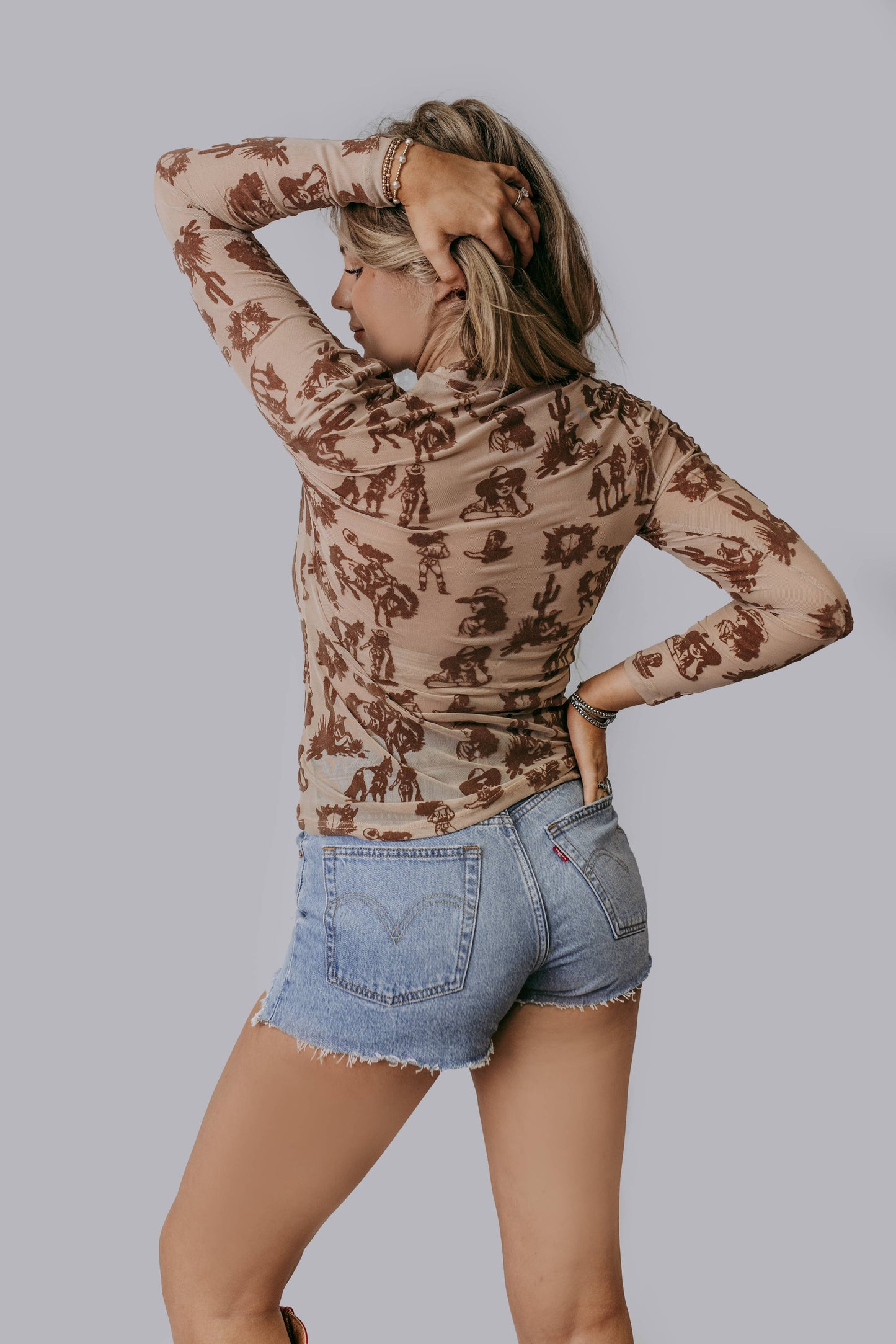 MK718 Desert Dreams Velvet Mesh Top: Mocha / M