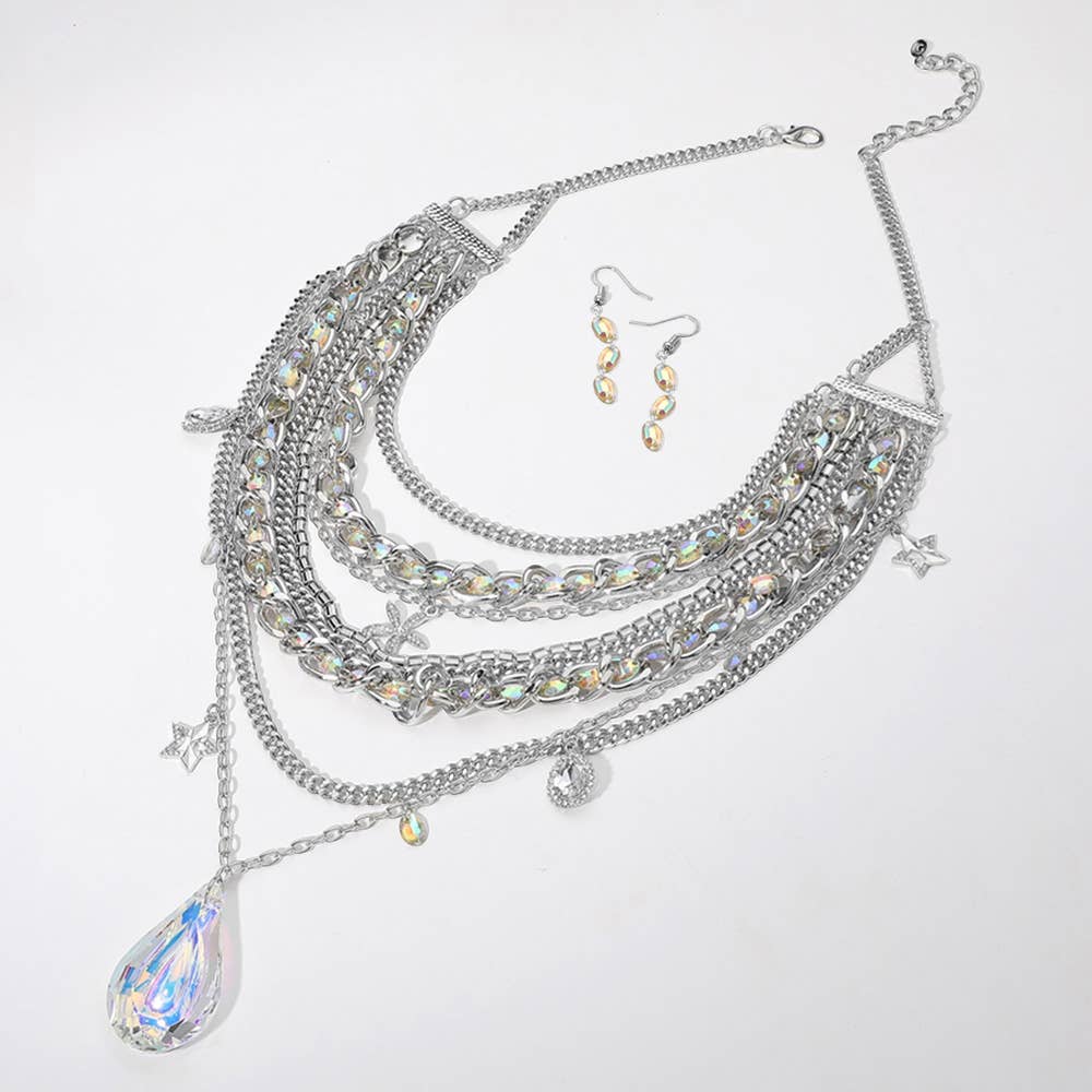 Teardrop Stone Pendant Charm Embellish Statement Necklace