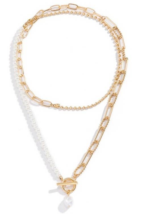 J35. PEARL MIX DOUBLE LAYER TOGGLE NECKLACE | 40NK9460