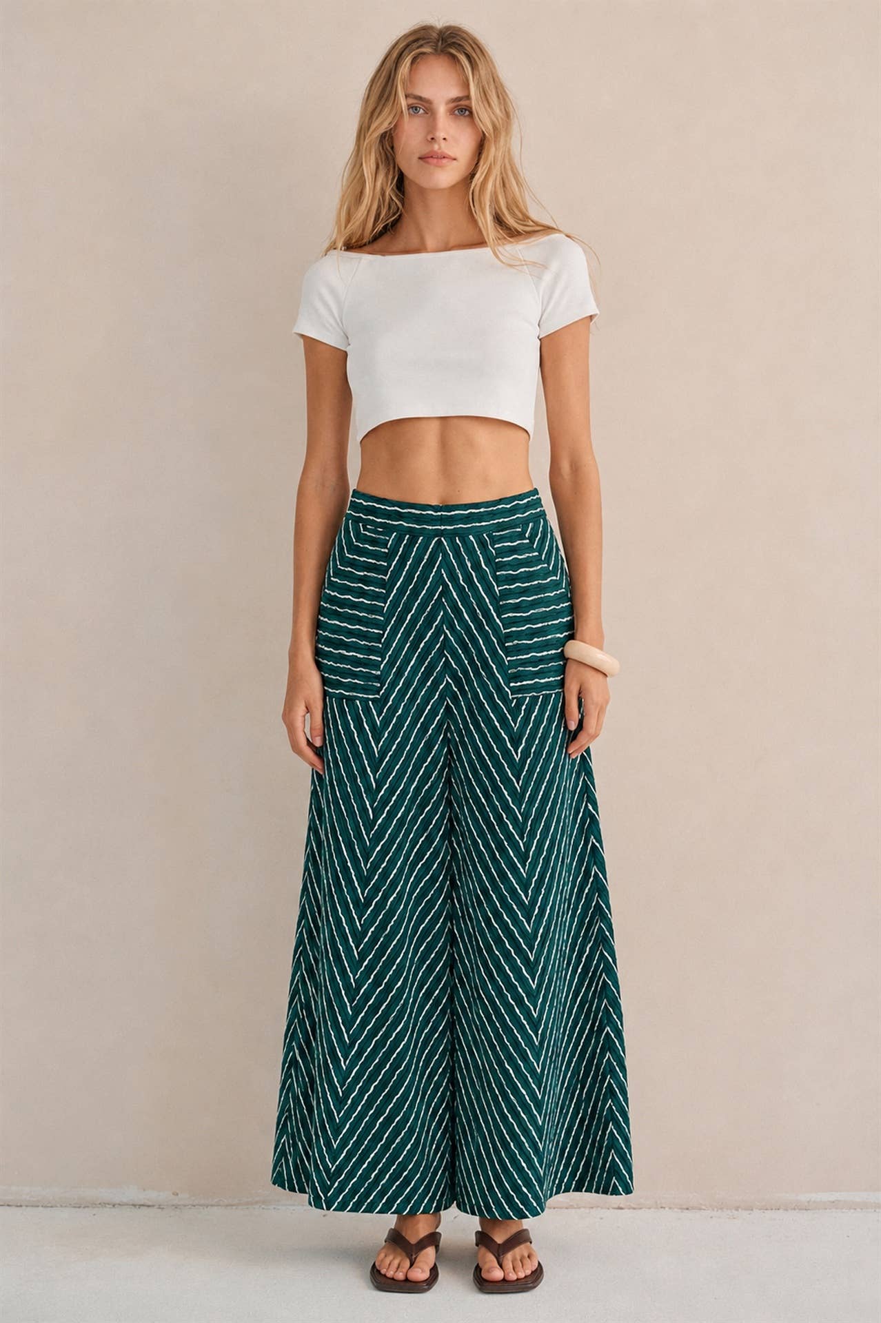 TEXTURED STRIPE WIDE LEG PANTS