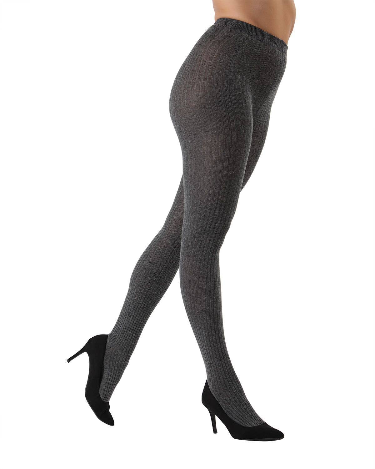 MeMoi Boston Ribbed Sweater Tights: Lt Taupe Heather / L-XL