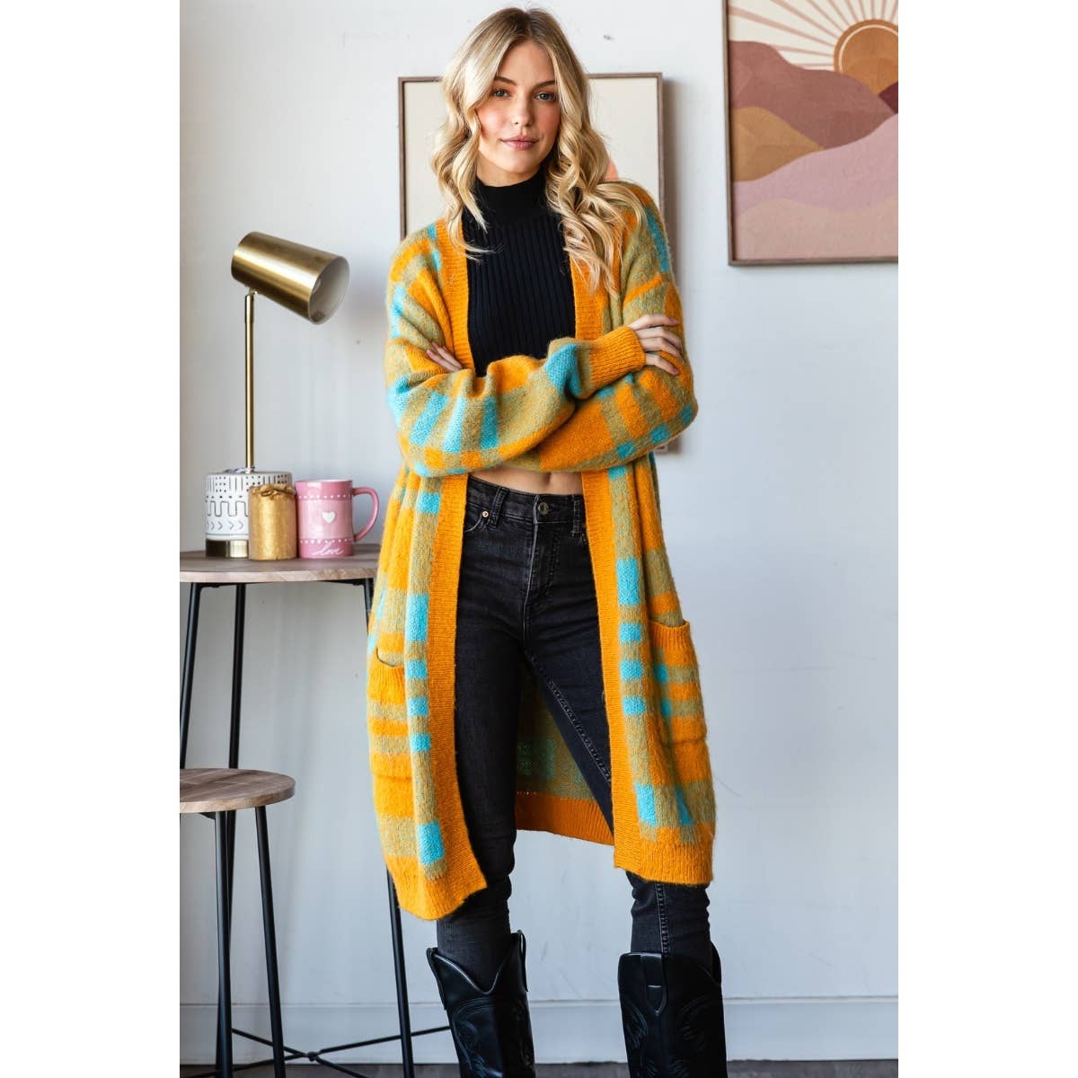 Mohair Sweater Long Cardigan : Red/Black / M