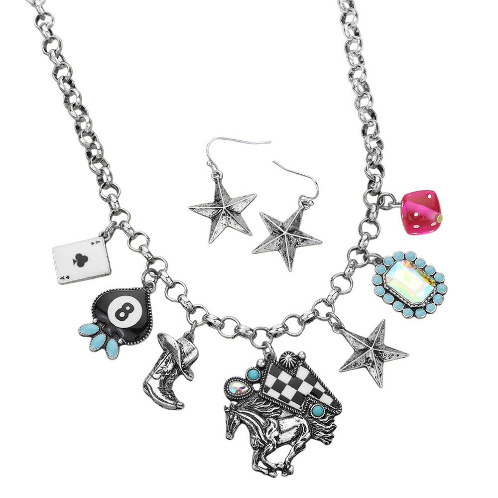 Ace Of Clover 8 Ball Billiard Metal Western Charm Necklace