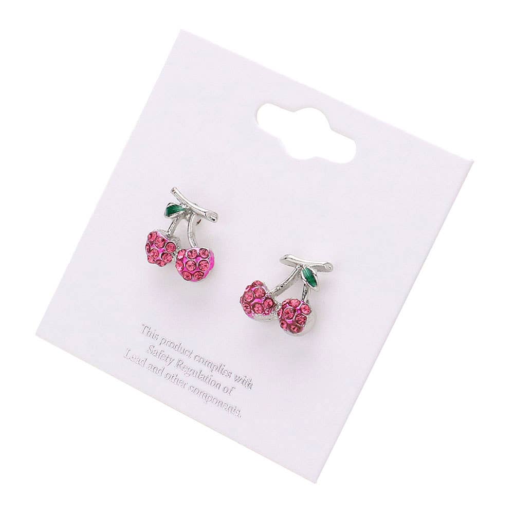 Rhinestone Pave Cherry Stud Earrings