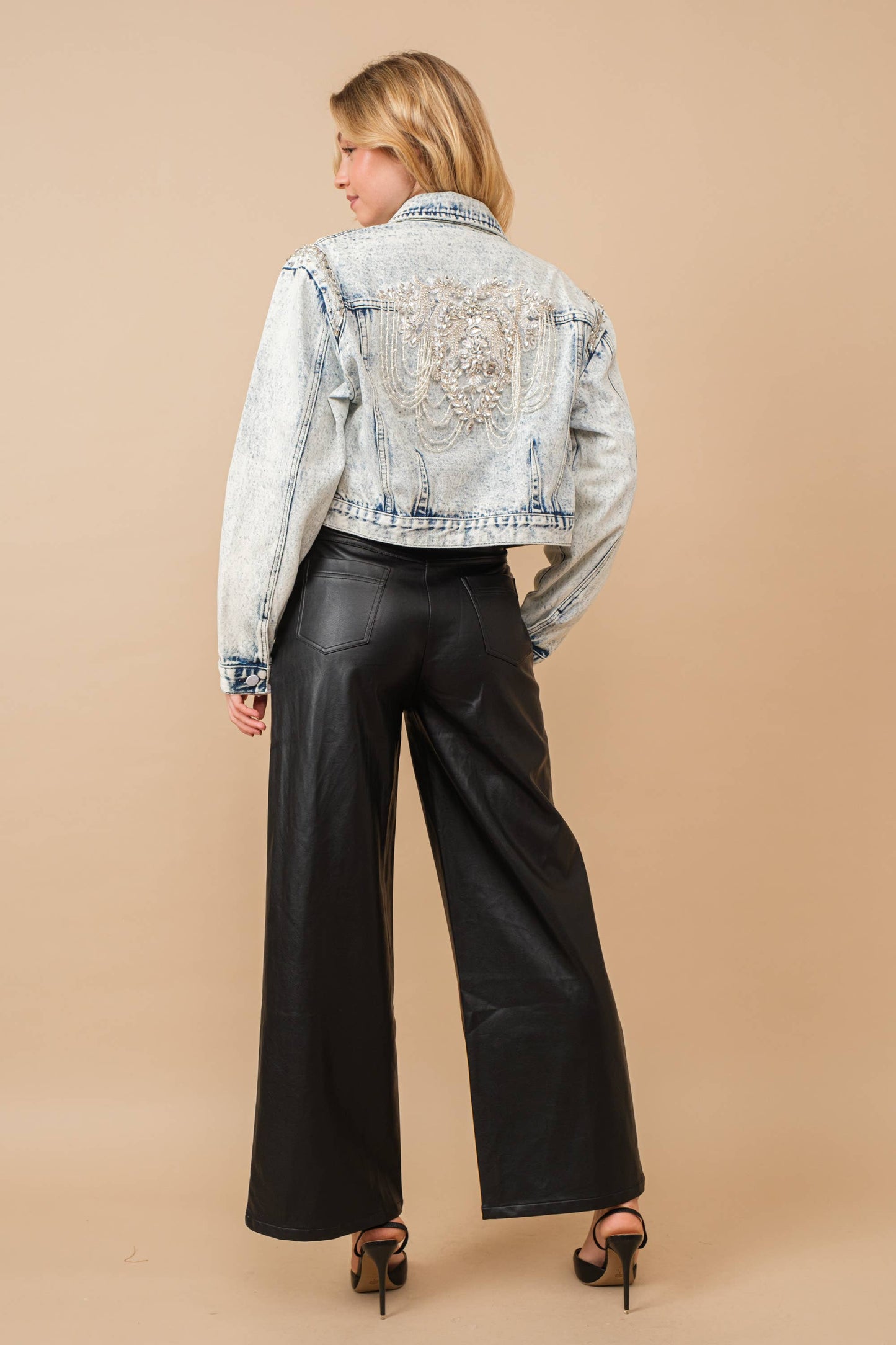 Your Mama’s Beaded Acid Washed Denim Jacket