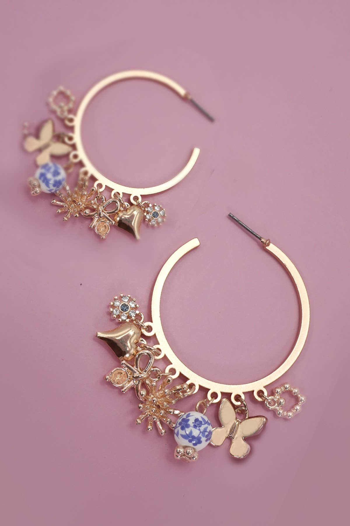BLUE CERAMIC PORCELAIN MULTI CHARM HOOP EARRINGS | 80E6442