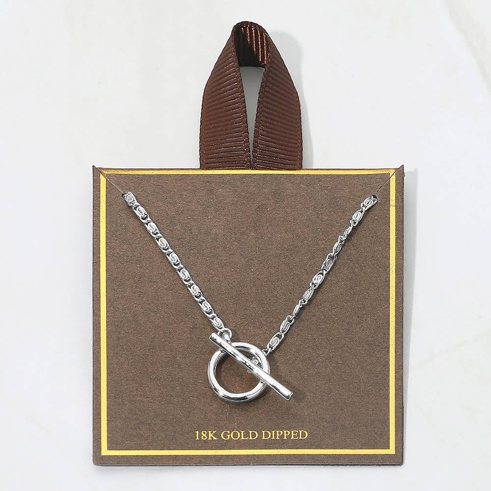 18K Gold Dipped Toggle Pendant Necklace: Rhodium