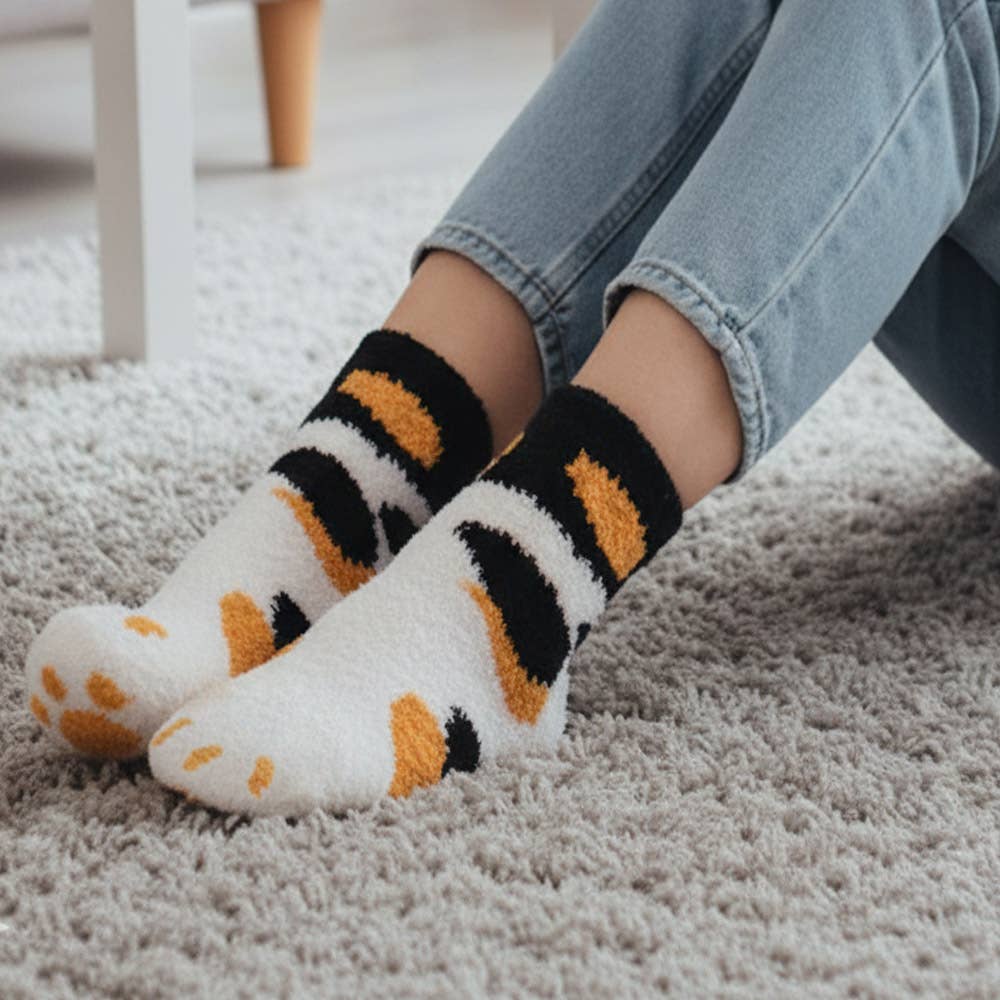 6Pairs - Cat Stripe Patterned Paw Luxury Soft Socks