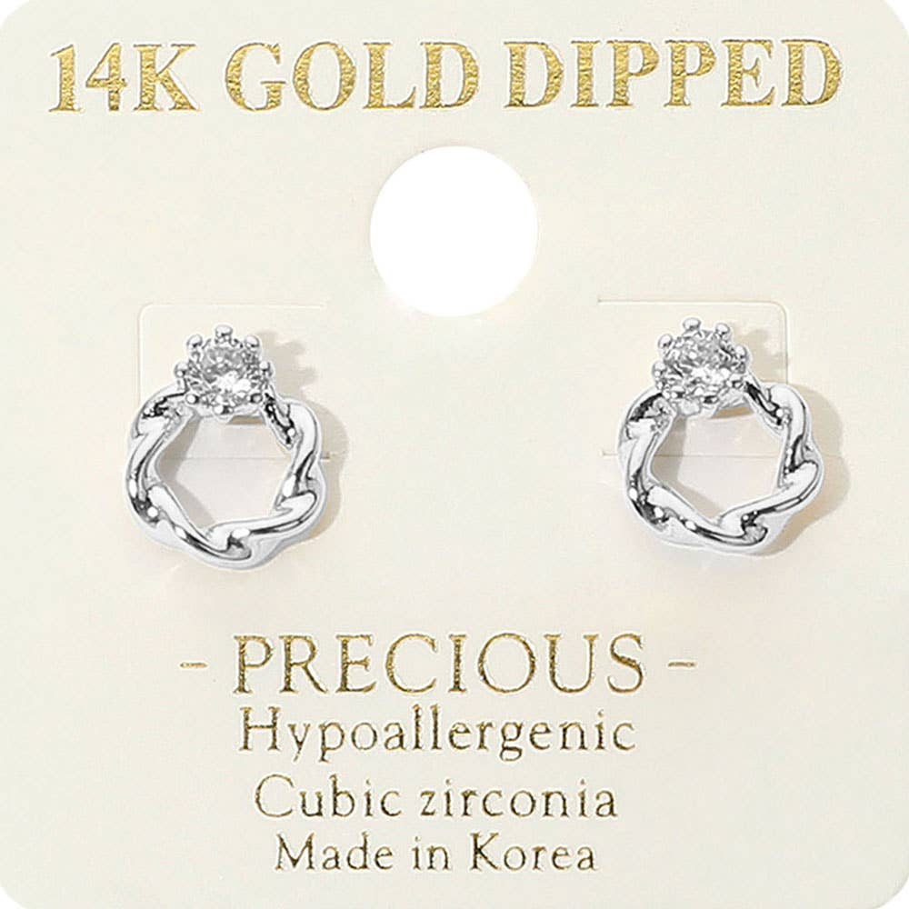 14K Gold Dipped Hypoallergenic CZ Stone Accent Twisted Knot Stud Earrings