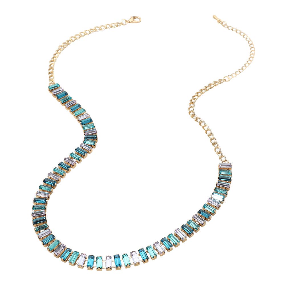 J15. Baguette Stone Cluster Link Accent Necklace