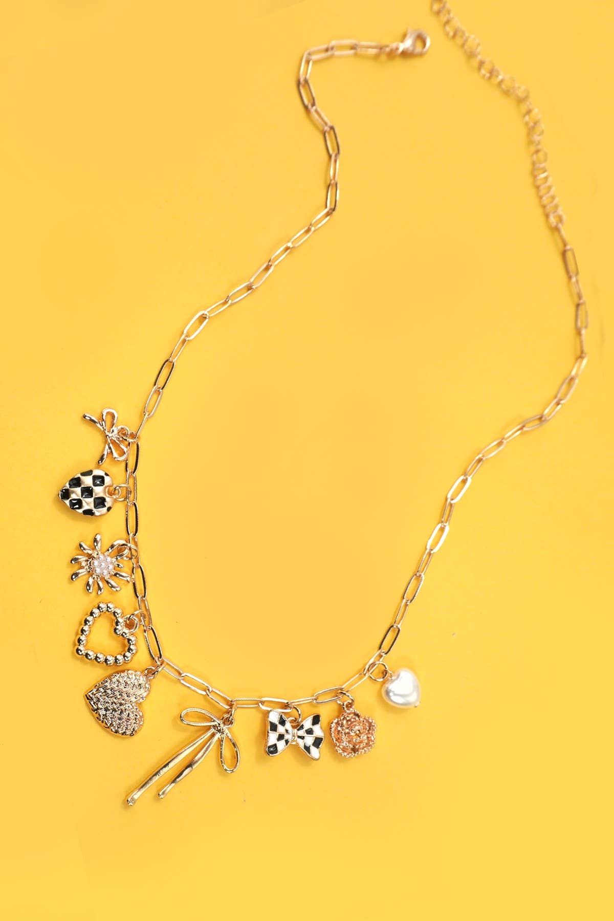 CHARM NECKLACE-BOW CHECKER HEART FLORAL | 80N91685