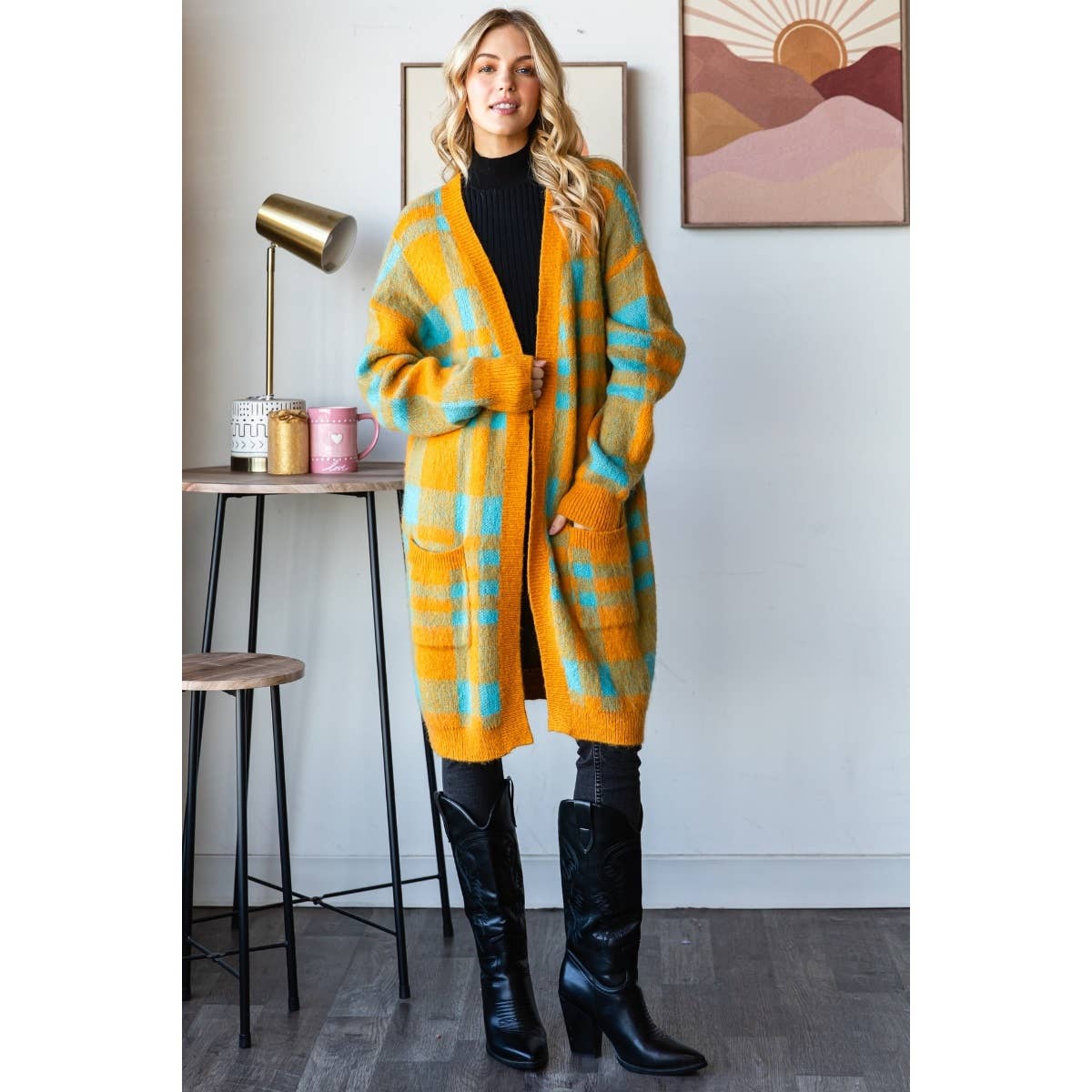 Mohair Sweater Long Cardigan : Camel/Navy / S