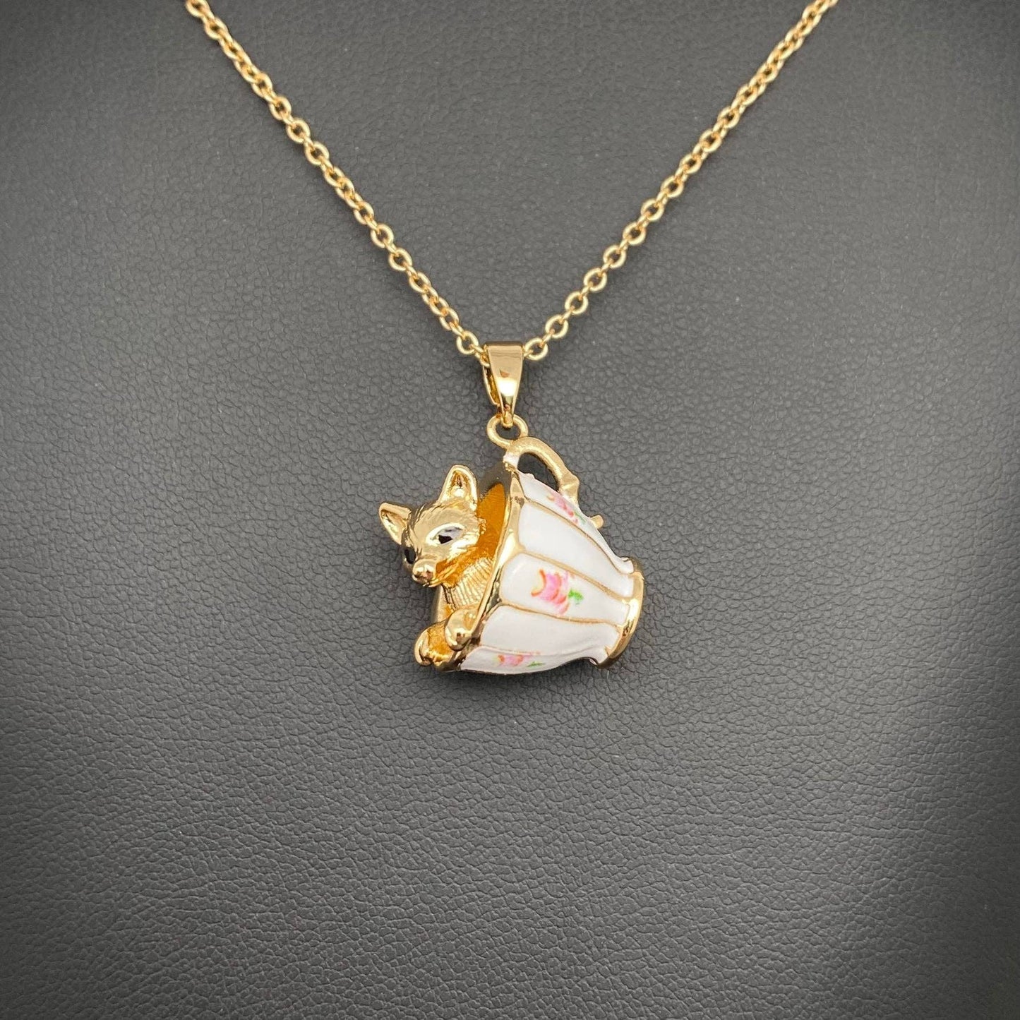 M34. Small Animals In A Teacup Charm Necklace