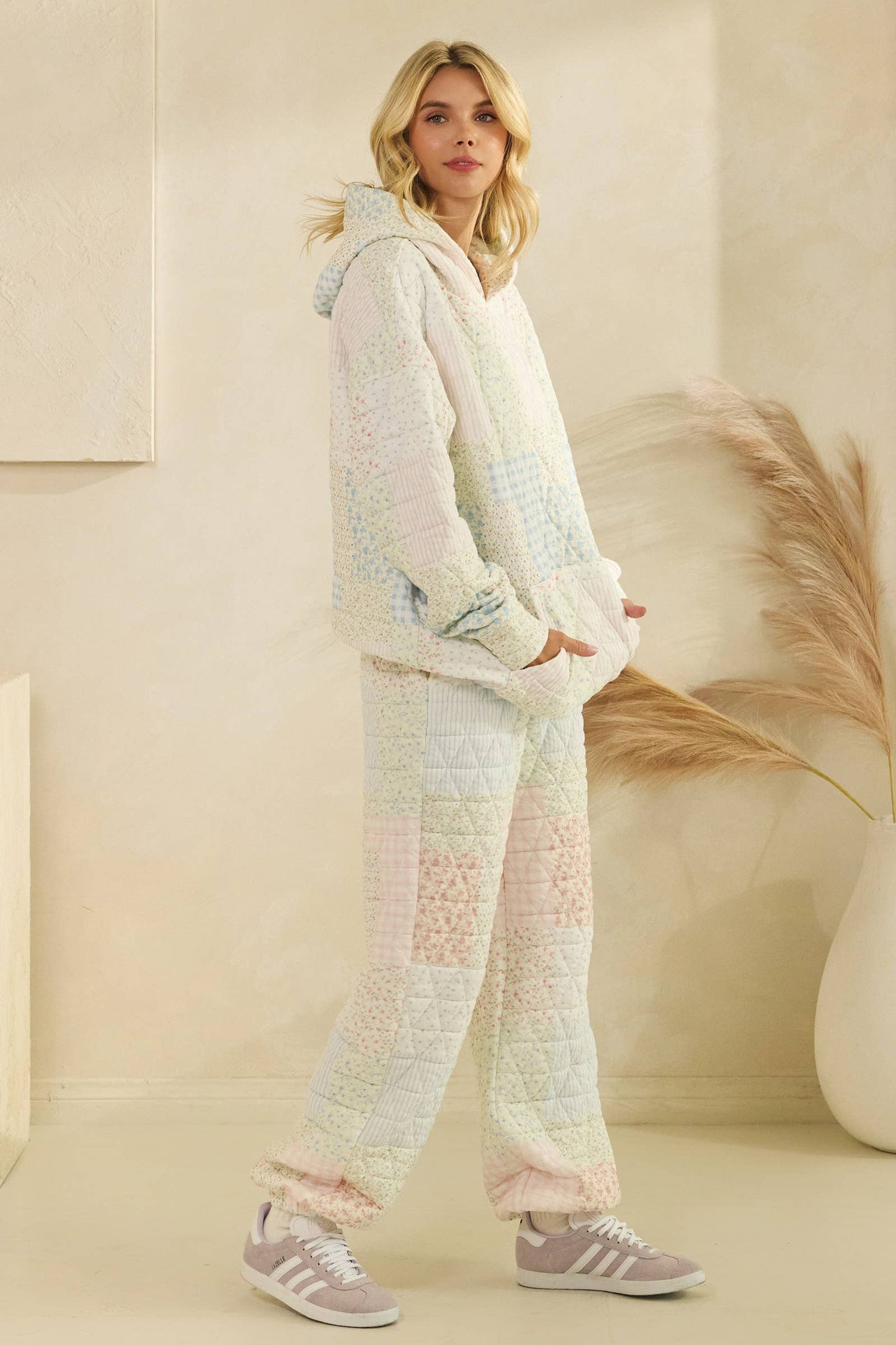 Floral textured oversized Hoodie : Pastel combo / M