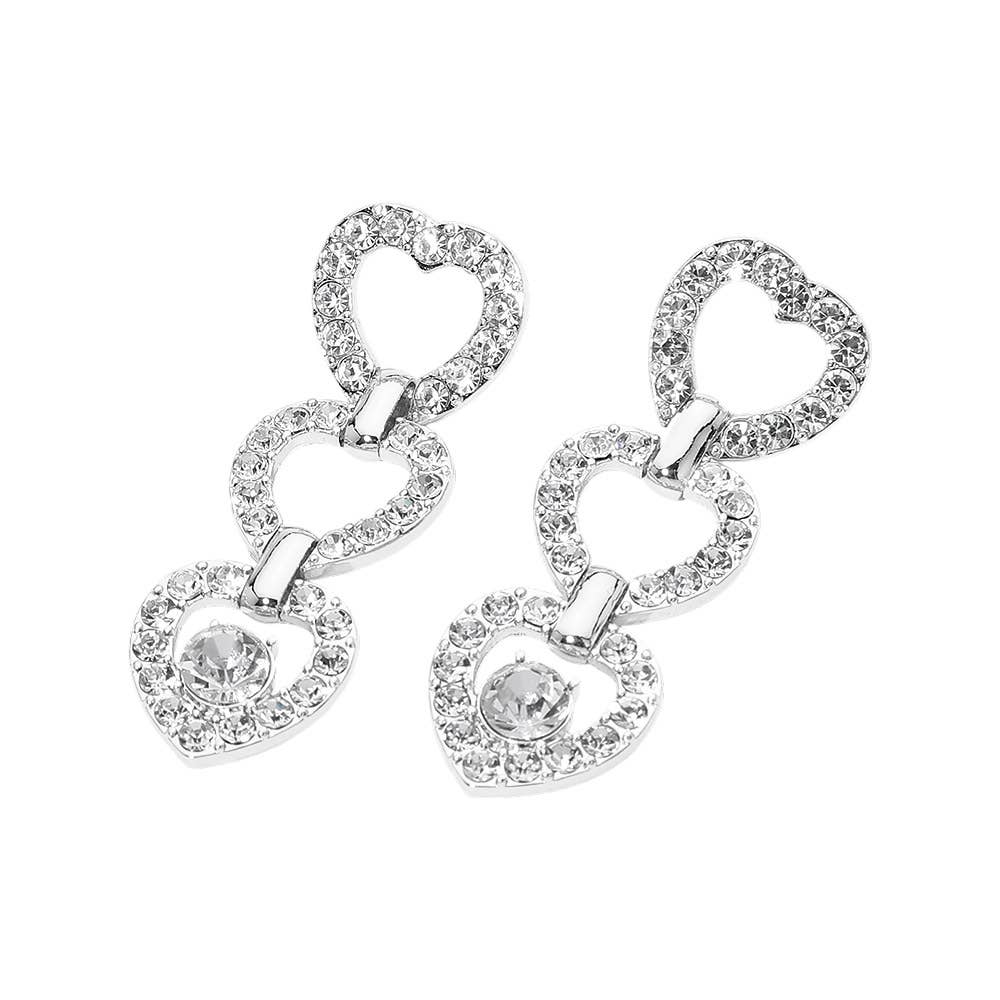 Gold Dipped Rhinestone Open Heart Link Drop Earrings