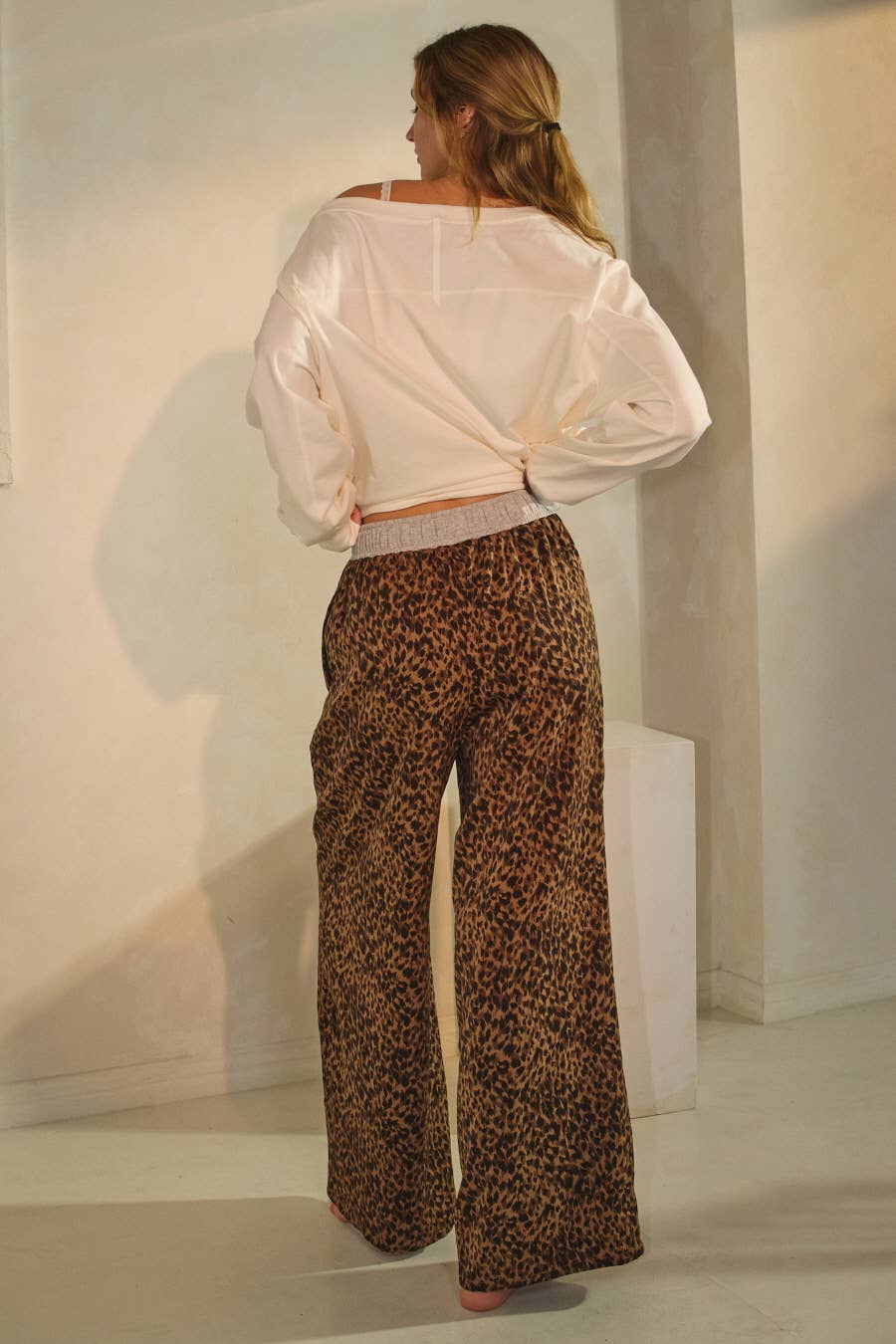 Leopard Print Wide-leg Pants: Brown Leopard / L