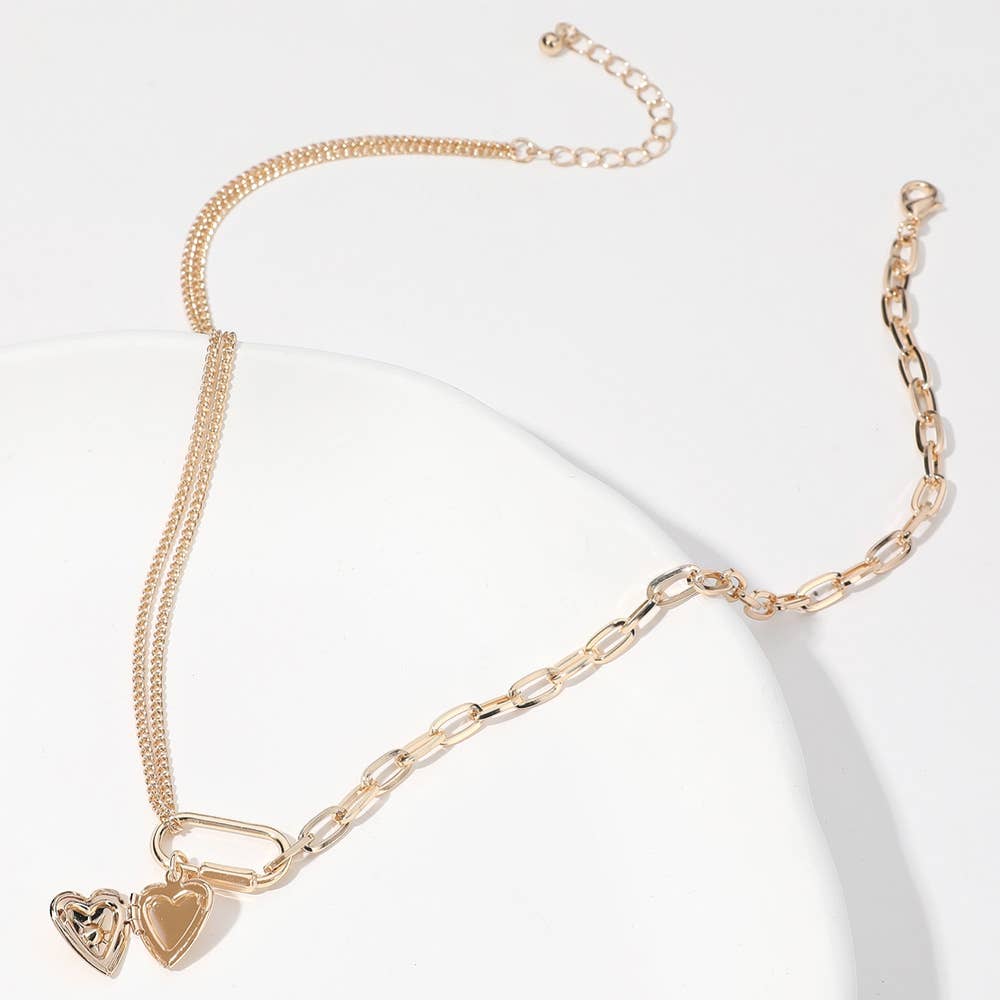 SECRET BOX_Stone Paved Heart Locket Carabiner Necklace