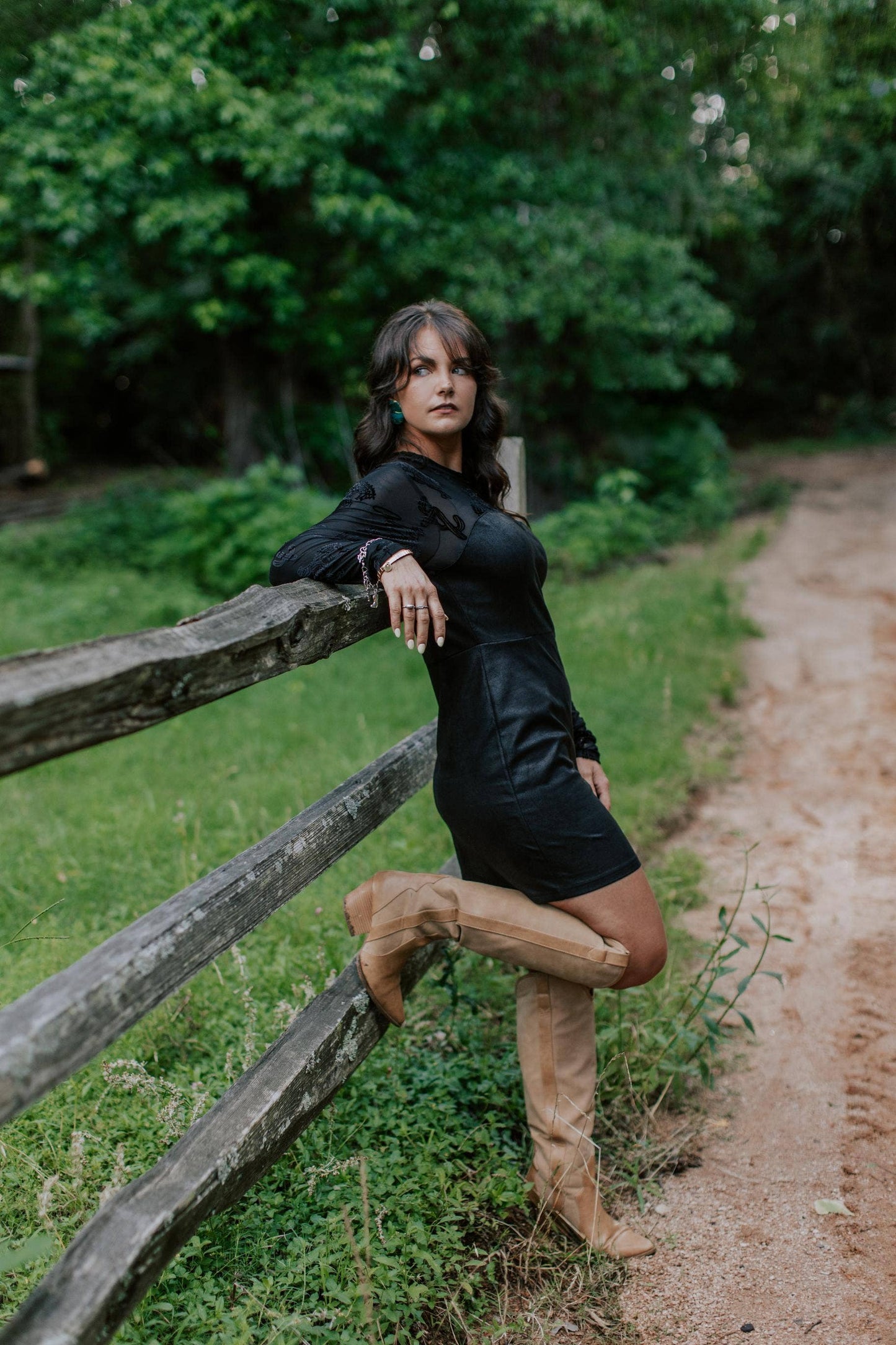 MK672 Buckaroo Bodycon Mesh Faux Leather Dress