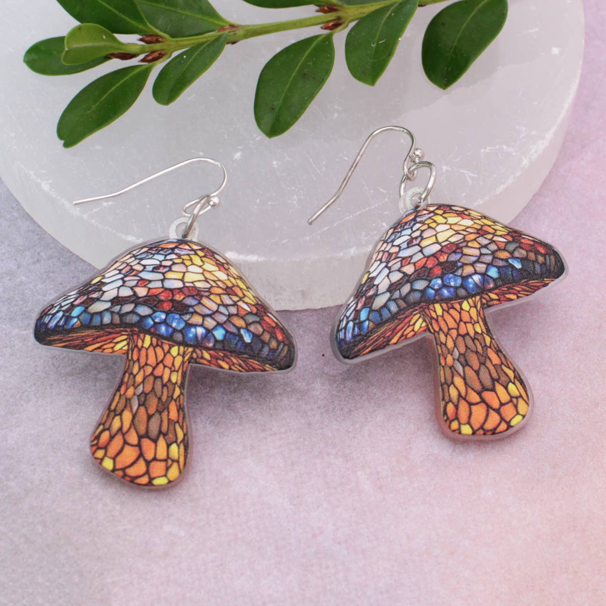 Tiffany Mushroom Stained Glass Look Earrings