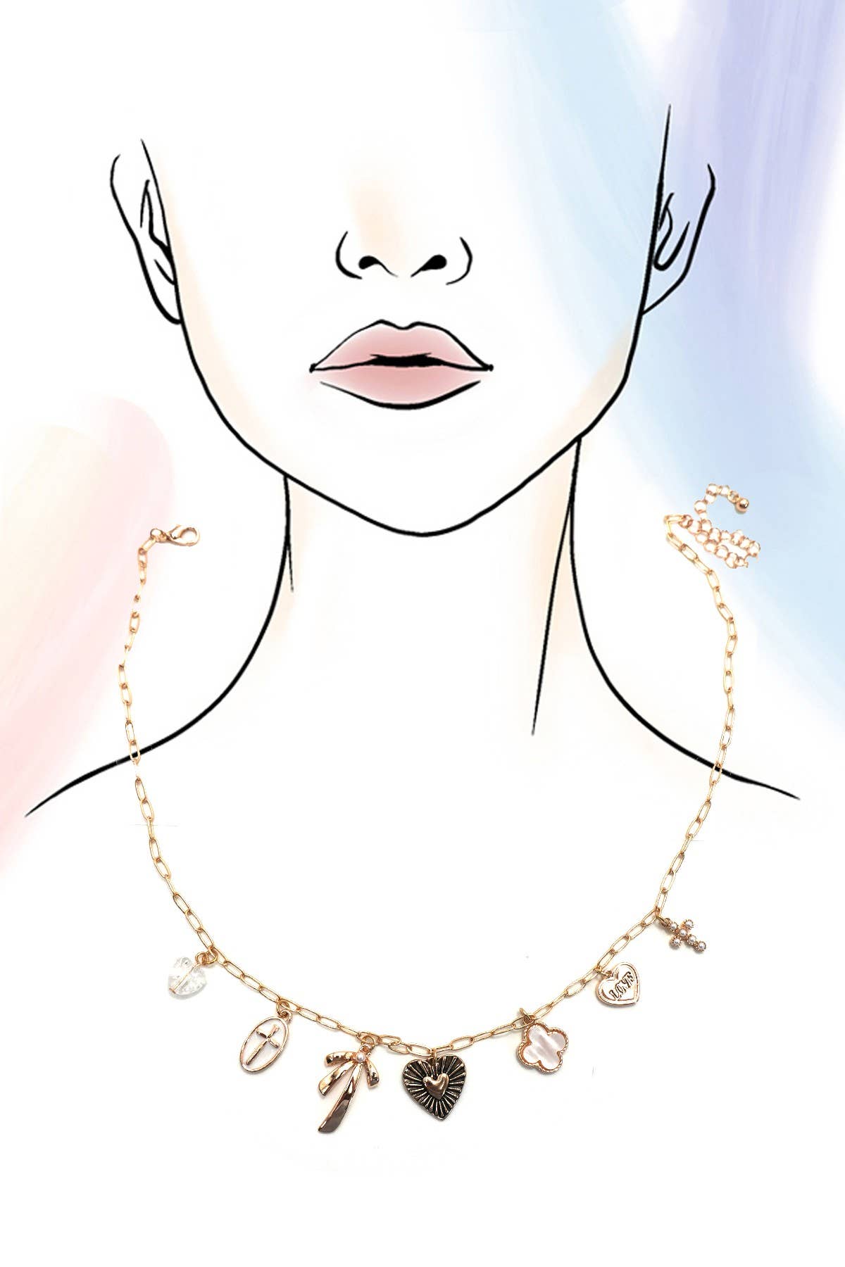 CHARM NECKLACE-CLOVER BOW CROSS HEART | 80N92000