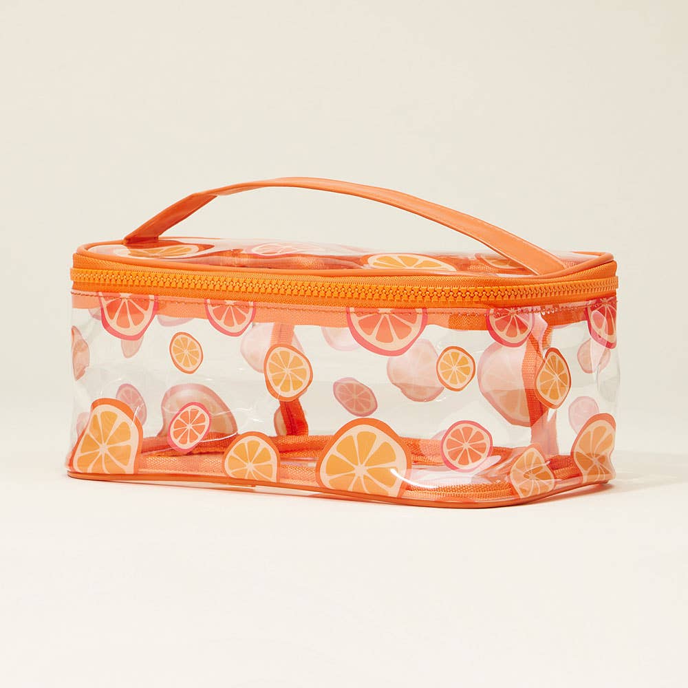 Top Handle Fruit Pattern Transparent Cosmetic Pouch Bag