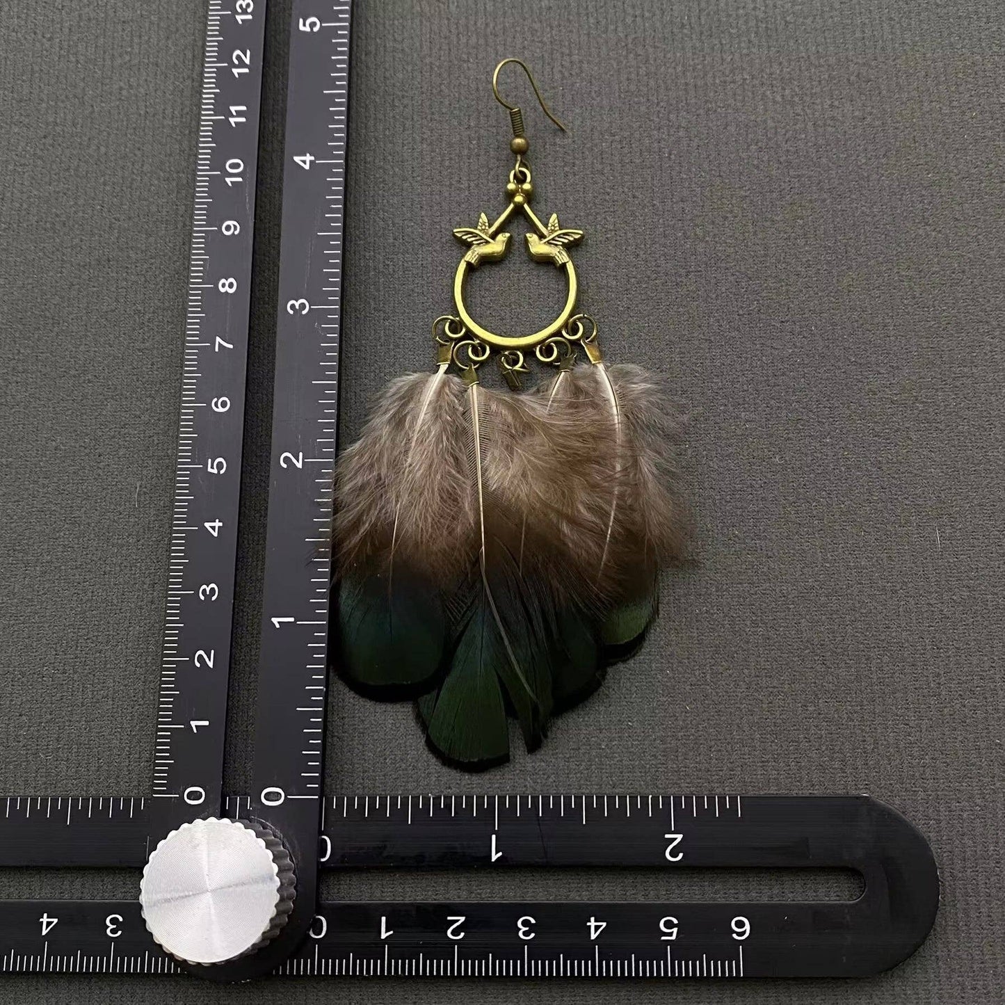 Bird Charm Feather Dangle Earrings