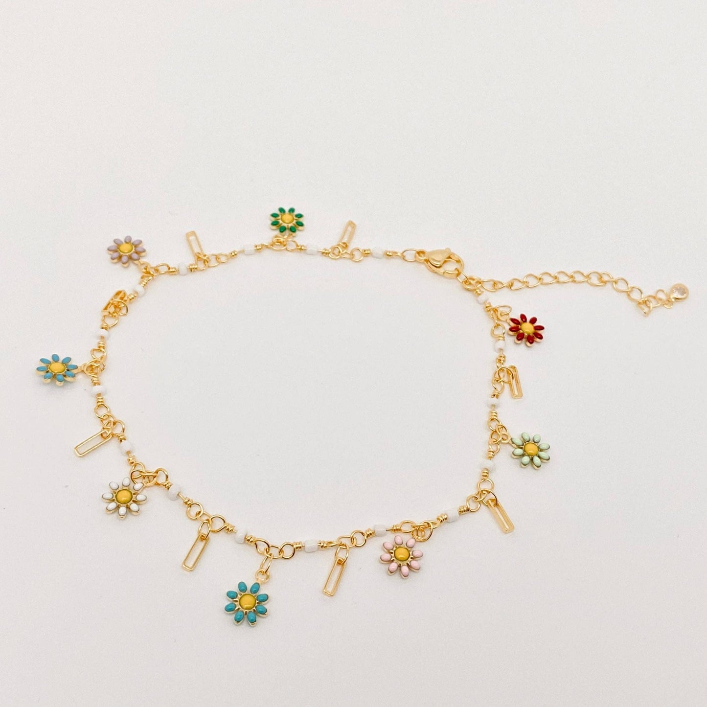 Bohemian Enamel Daisy Pendant Chain Anklet