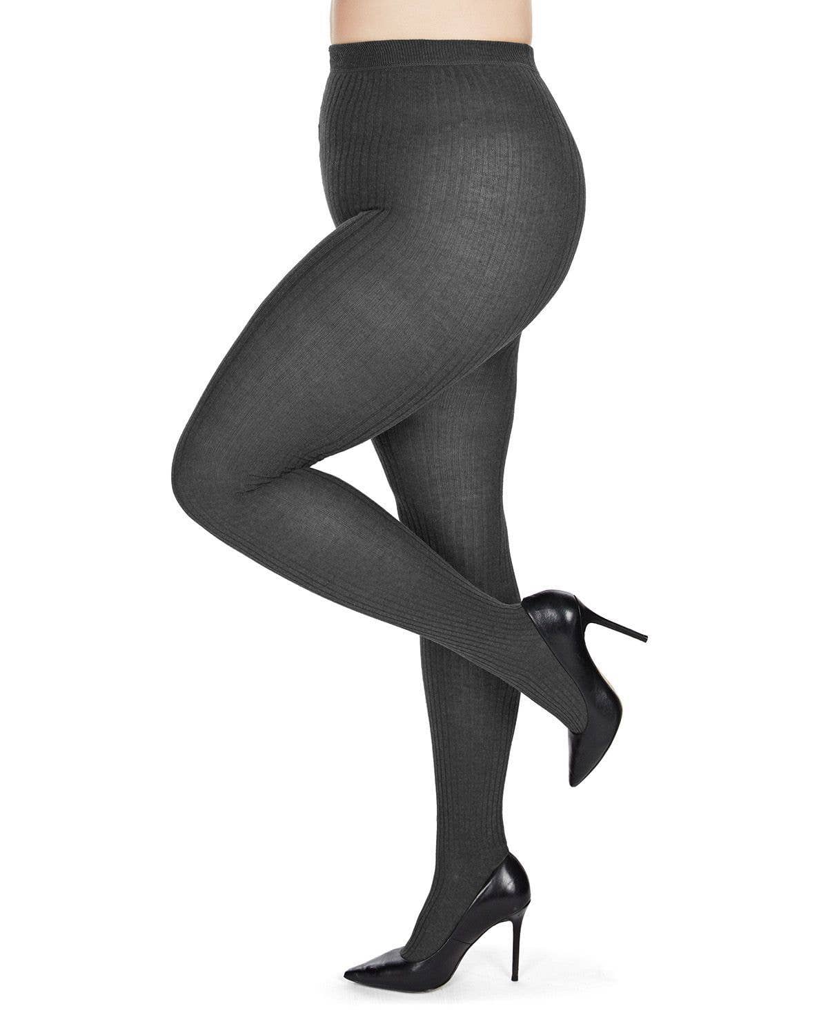 MeMoi Boston Ribbed Sweater Tights: Lt Taupe Heather / L-XL