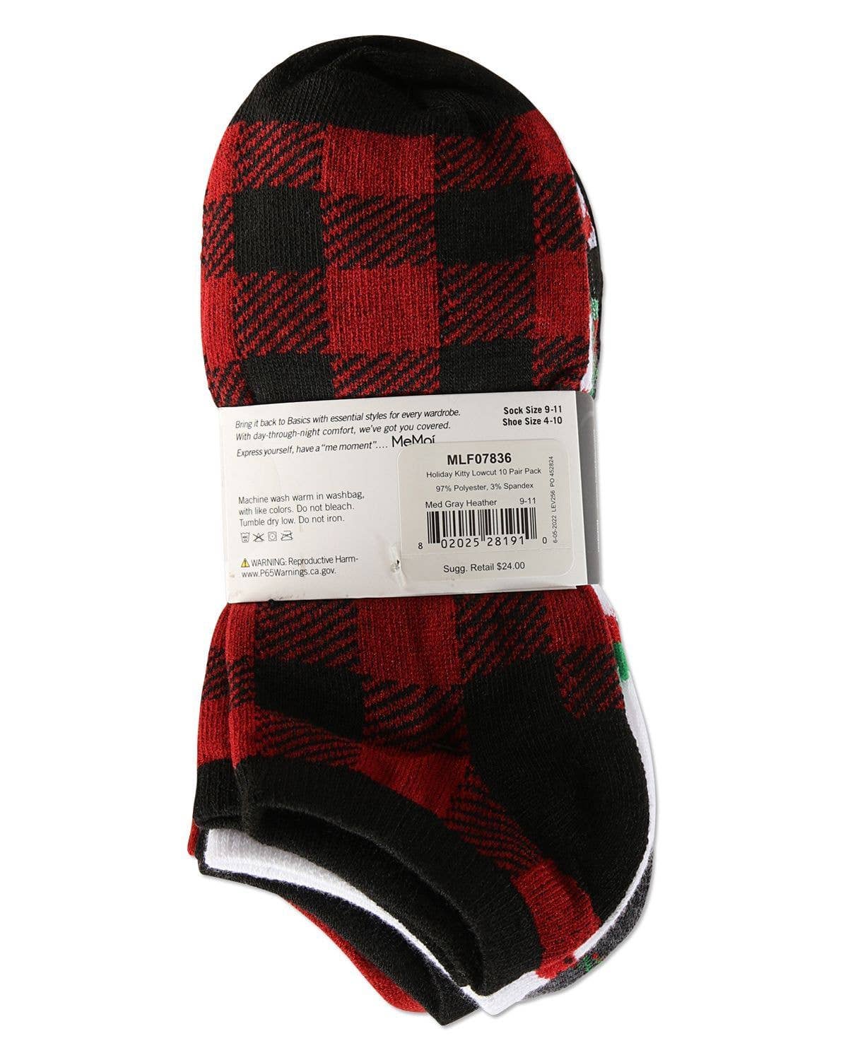 10 Pair Women's Holiday Kitty Low Cut Socks