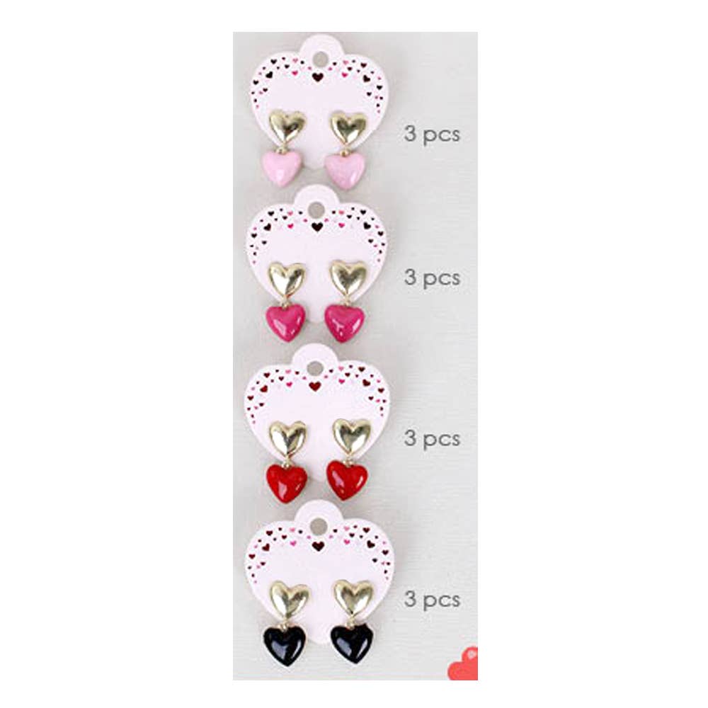 12Pairs - Enamel Heart Dangle Earrings