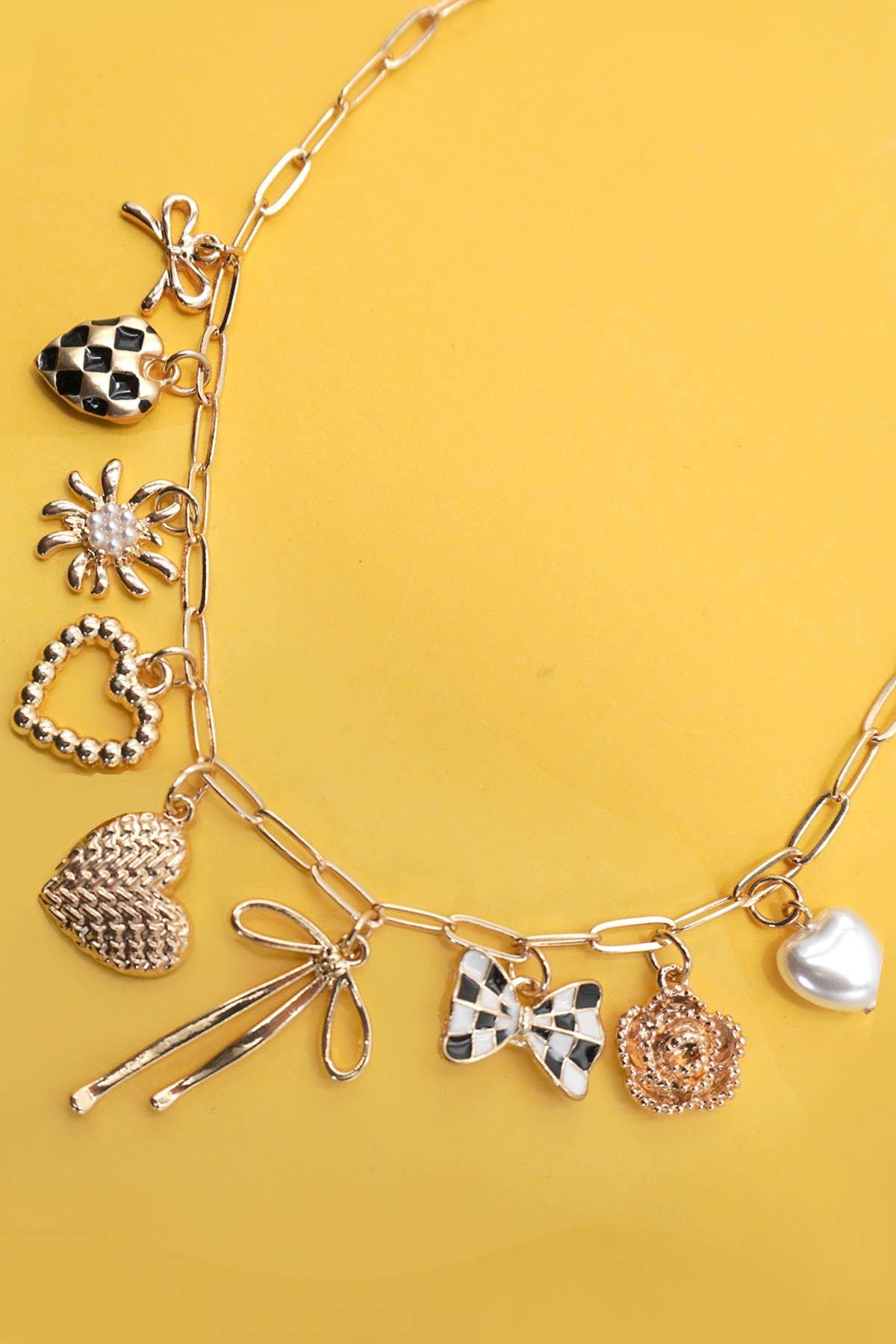 CHARM NECKLACE-BOW CHECKER HEART FLORAL | 80N91685