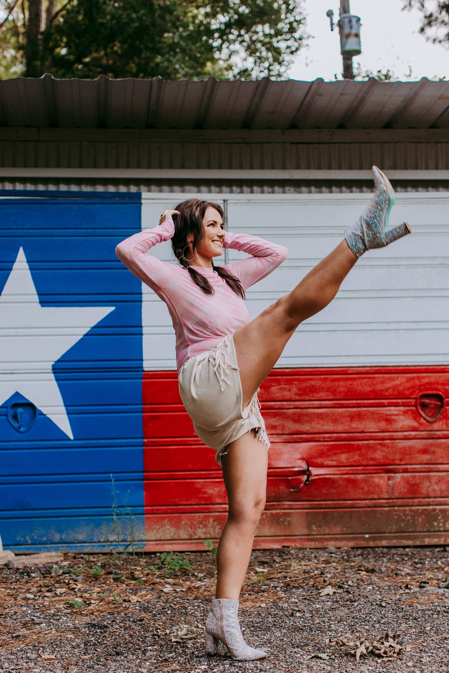 MK515 Pretty in Pink Plaid LS Mesh Top