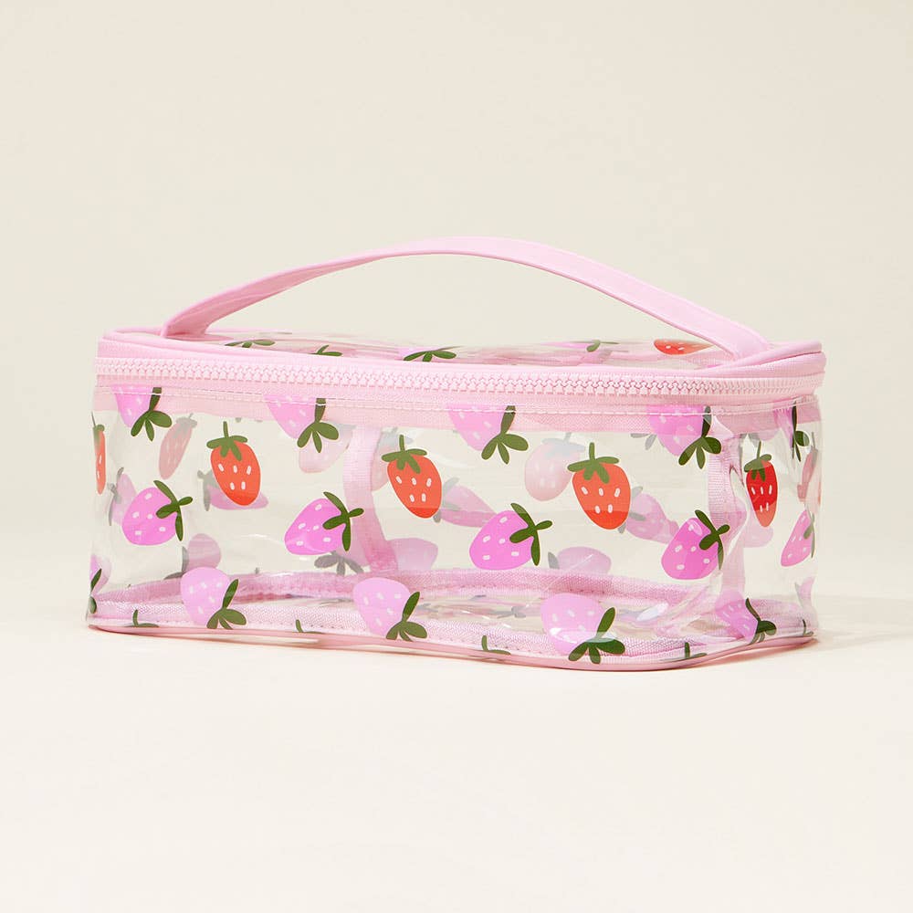 Top Handle Fruit Pattern Transparent Cosmetic Pouch Bag