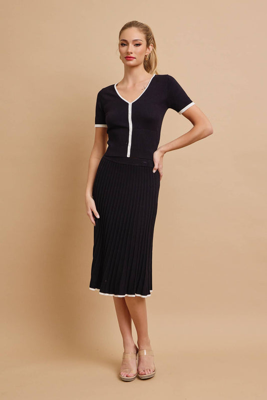 2A. Evadne Short Sleeve Top With Flare Skirt Set