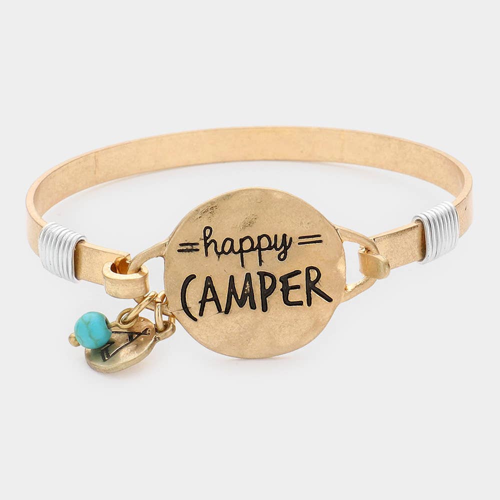Happy Camper Message Charm Hook Bracelet: Matte gold