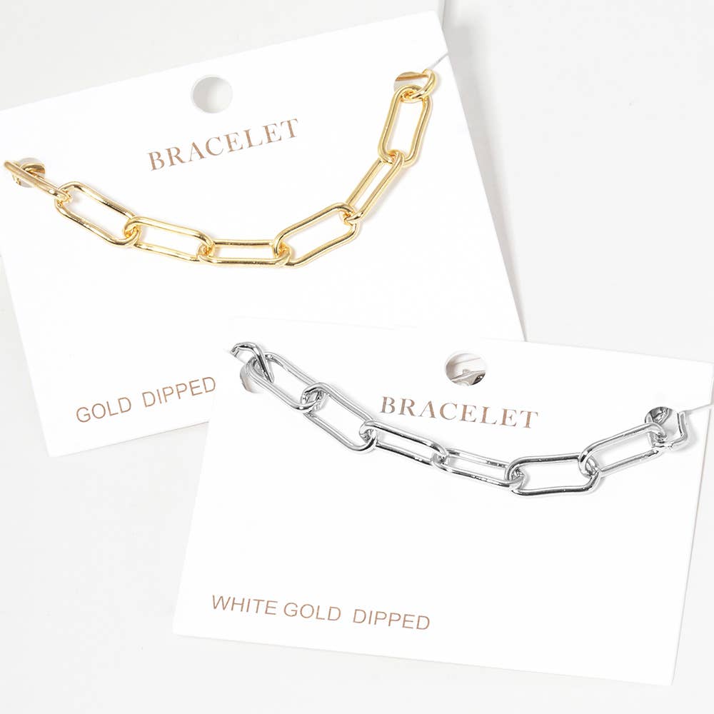 Gold Dipped Paperclip Chain Link Bracelet: Yellow Gold