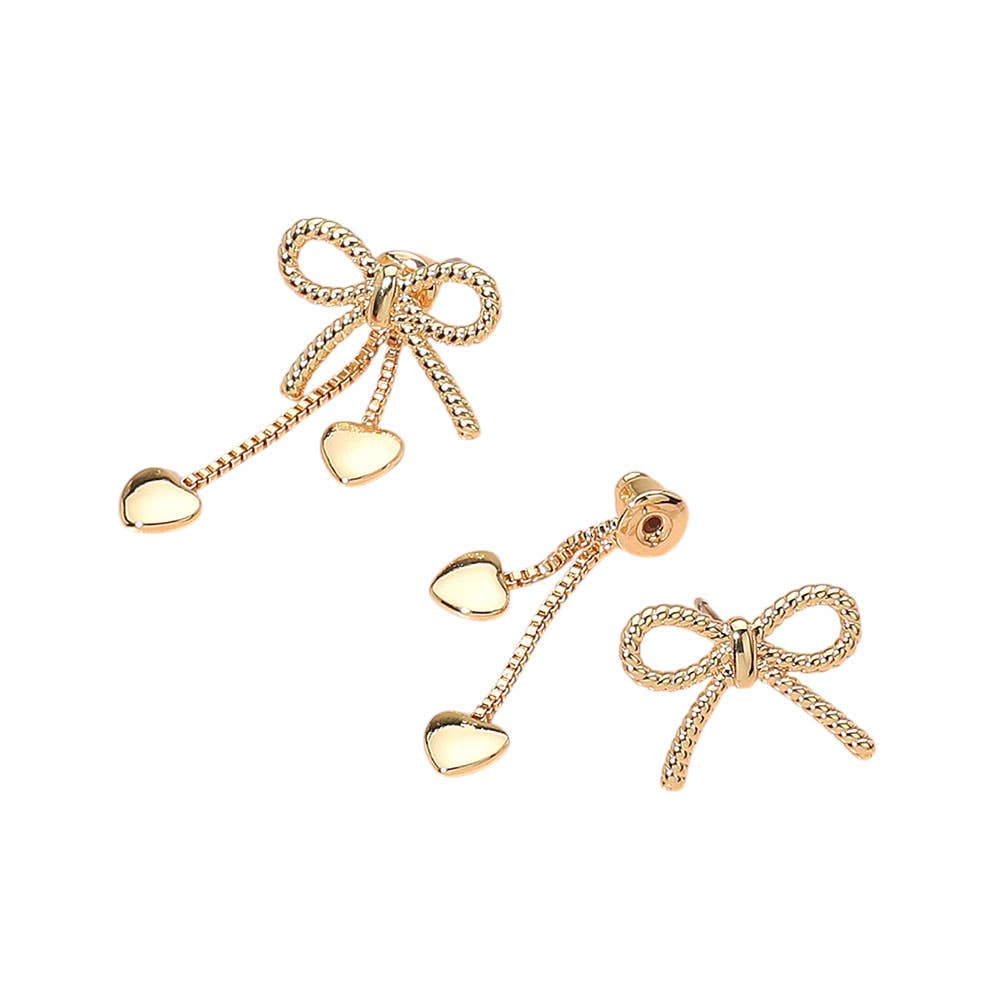 Metal Heart Tip Bow Earrings