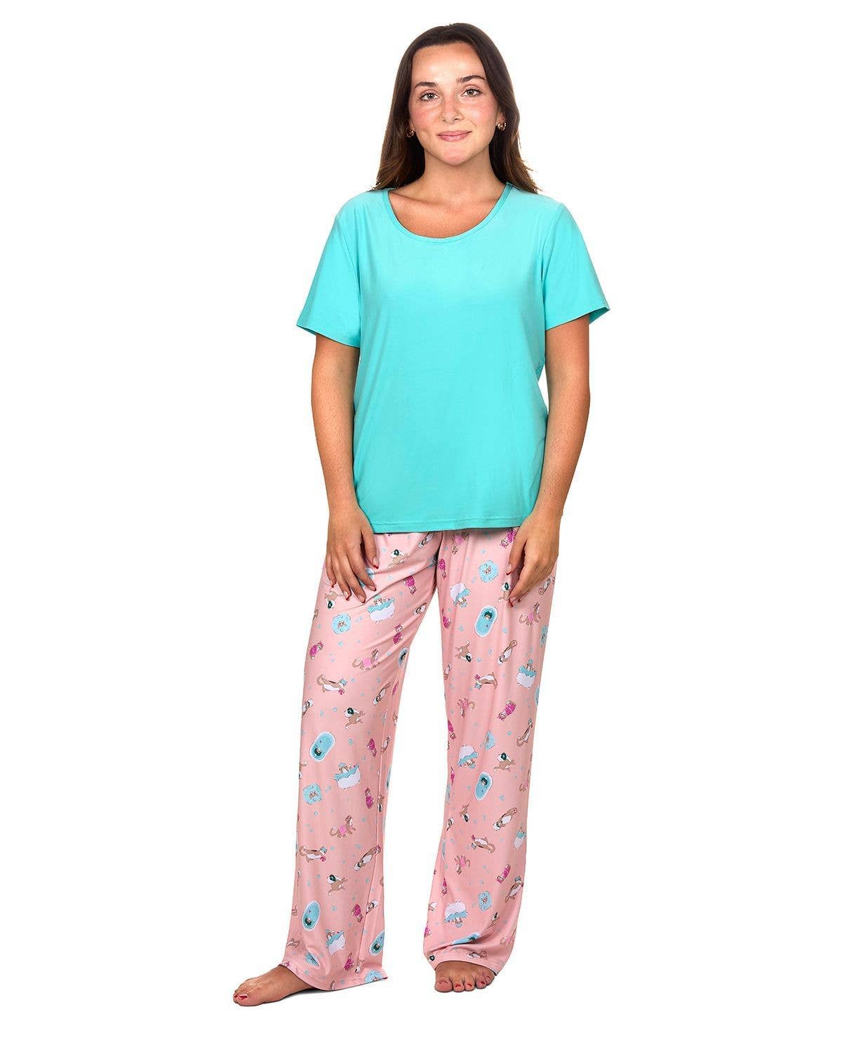 Spa Kitty 2Pc Pant PJ Set In A Bag: Peachy / S
