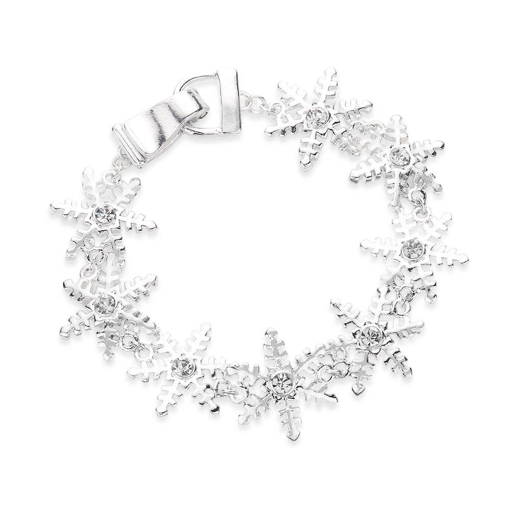 Stone Embellished Metal Snowflake Link Magnetic Bracelet