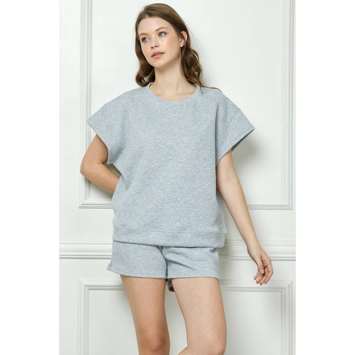 Patterned French Terry Short Sleeve Top