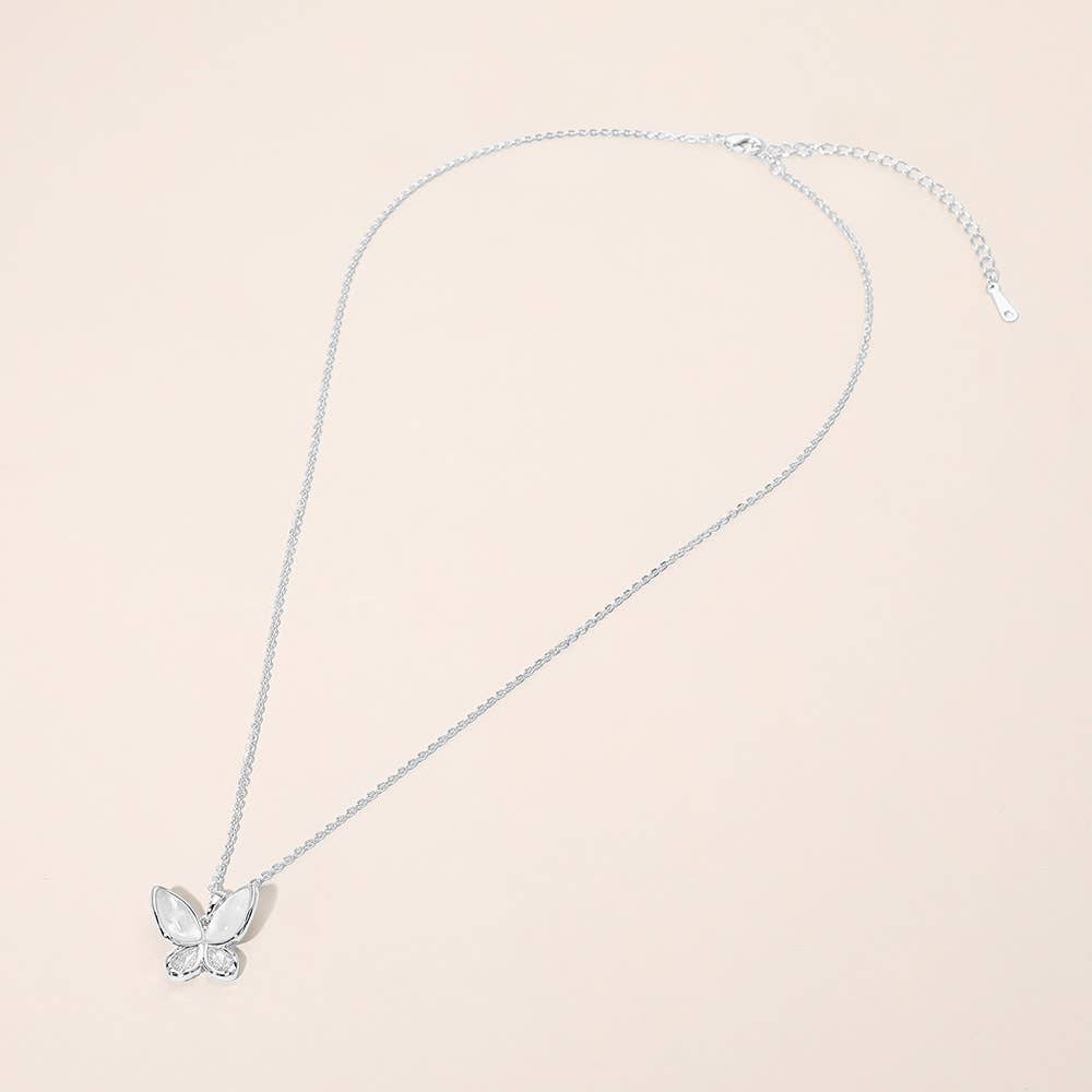J13. Mother of Pearl CZ Butterfly Pendant Necklace