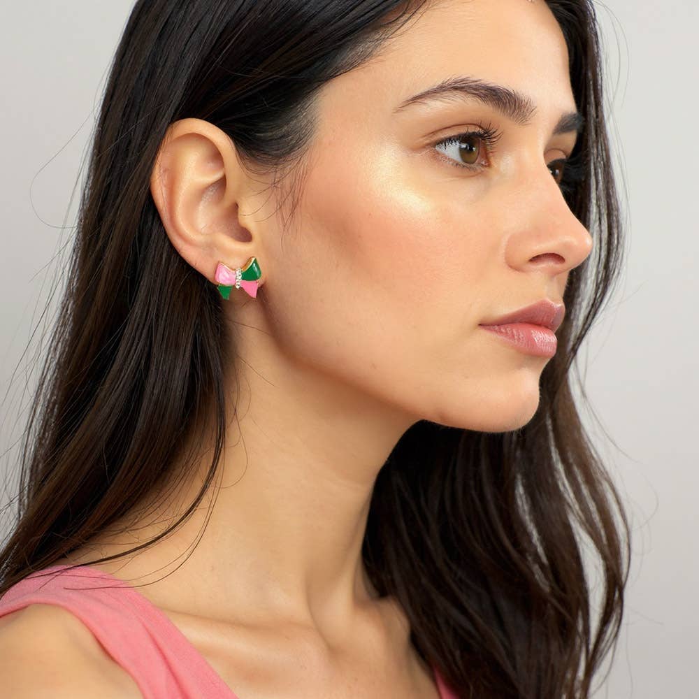 14K Gold Dipped Enamel Bow Stud Earrings