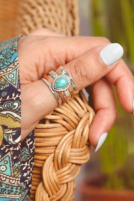 Teardrop Natural Stone Ring | 40R116: TURQ