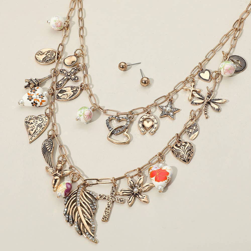 Mixed Charm Layered Chain Necklace Set